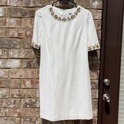 New With Tag Eliza J White Jeweled Knee Length Dress Size 4P. 