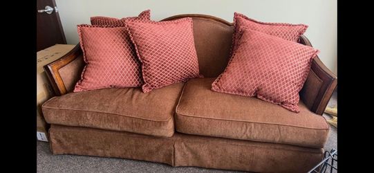 Traditional Brown Fabric Loveseat with Wood Trim