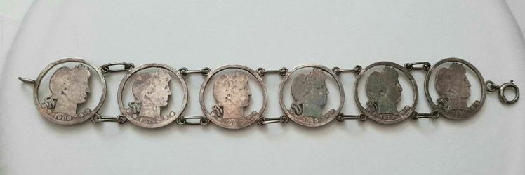 US Silver Barber Quarter Link Cut Out Coin Bracelet