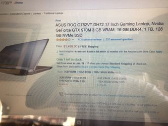 Asus Rog G752VT Gaming Laptop