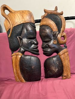 Pair of African Hand-Carved Wooden Masks