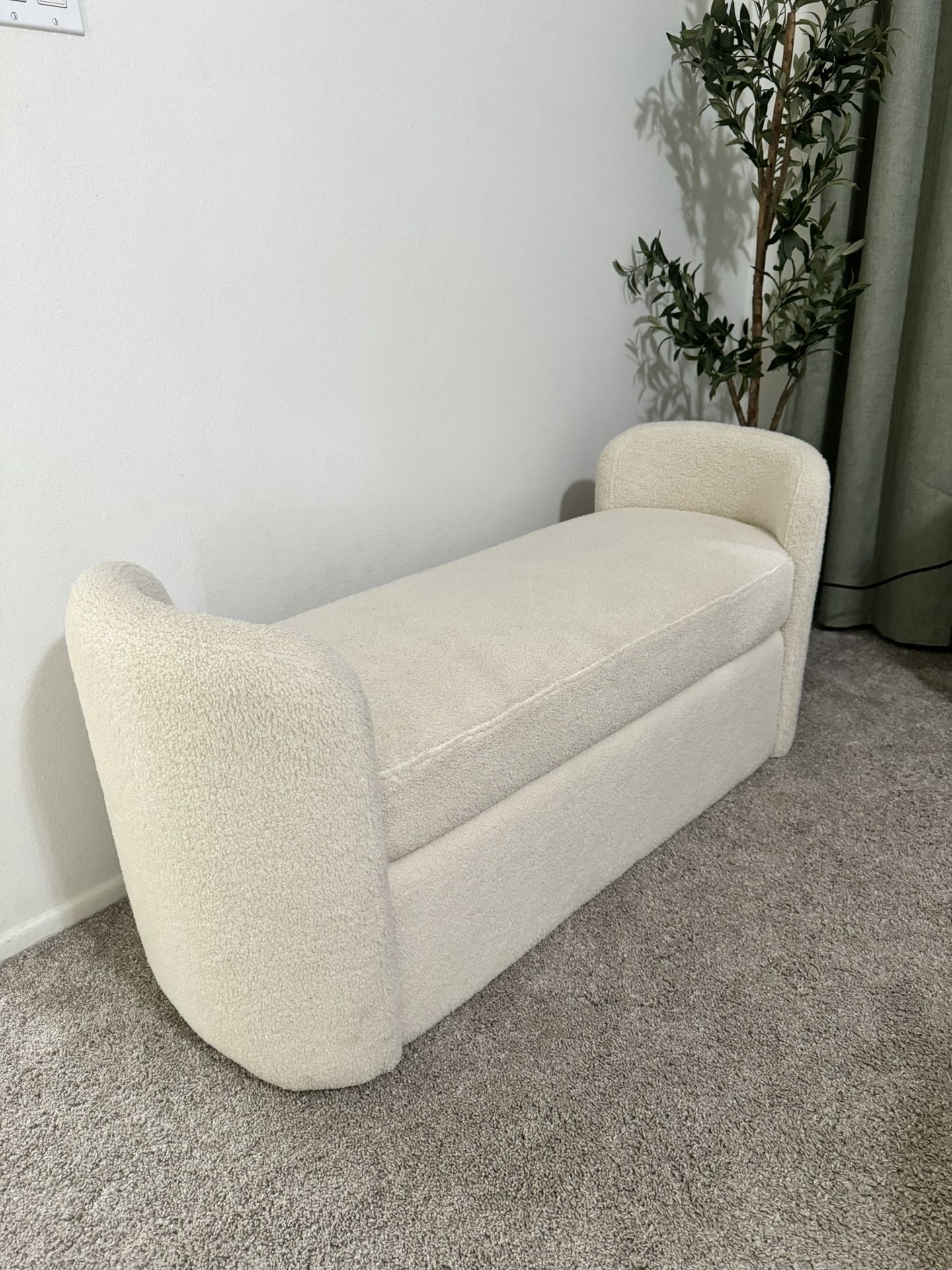 Faux sherling velvet upholstery rounded entryway bench threshold
