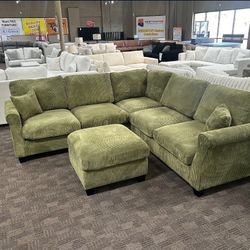 Sage Green Sectional W/ Ottoman 