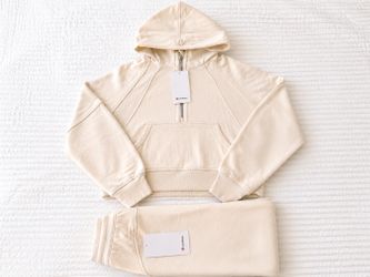 🤍 Lululemon Scuba Oversized Half-Zip Hoodie & Wide-Leg Pant Set – Cream