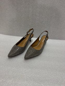 J.Renee Women’s Size 8M Silver Rhinestone Slingback Kitten Heel Pointed Toe Pumps