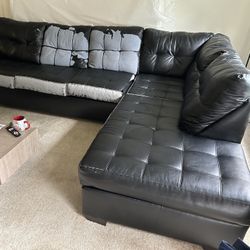Black Faux Leather Sectional Sofa – L-Shaped