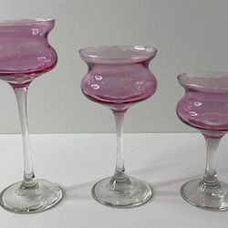 Pink Flash Glass Graduated Tealight Candle Holders Set of 3