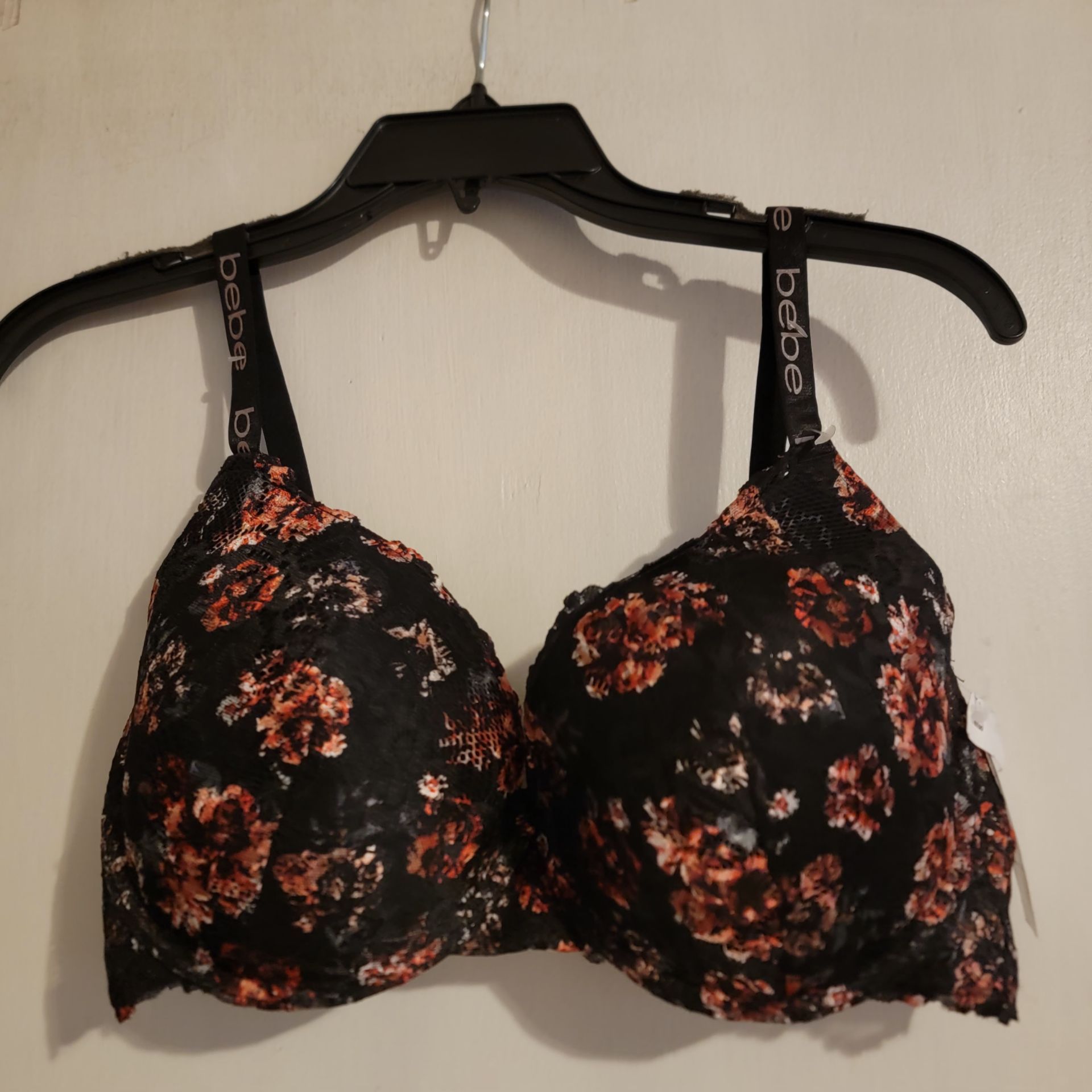 BEBE Black Floral Lace Push Up Bra New