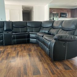 🔥ON SALE🔥 Black Air Leather Reversible Sectional Sofa w/ Power & USB  👍FREE FINANCING AVAILABLE❗NO CREDIT CHECK❗ 