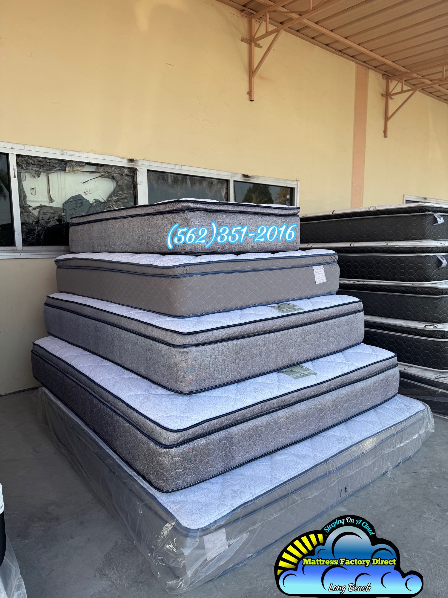 Twin Single Individual Sweet Dreams Blue Gel Mattress And Boxspring Pillowtop Set New 