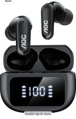 AOC Noise Cancelling Wireless Earbuds, 39dB ANC, 45H, LED Display, Black in Ear Bluetooth 5.4 Headphones with 6 ENC Mic, Transparency Mode, Deep Bass 