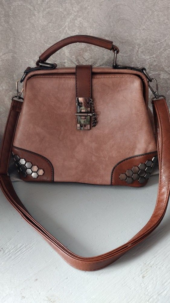 Vintage Women's Brown Faux Leather Doctor Style Satchel Handbag 
