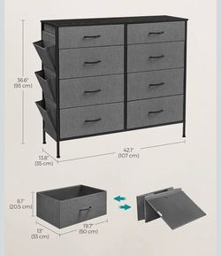 SONGMICS 8 Dresser Chest Side Pockets Drawer Dividers Fabric Storage Organizer - Gray