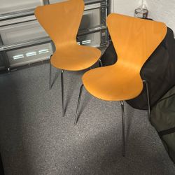 2 Wooden Chairs With Metal Legs