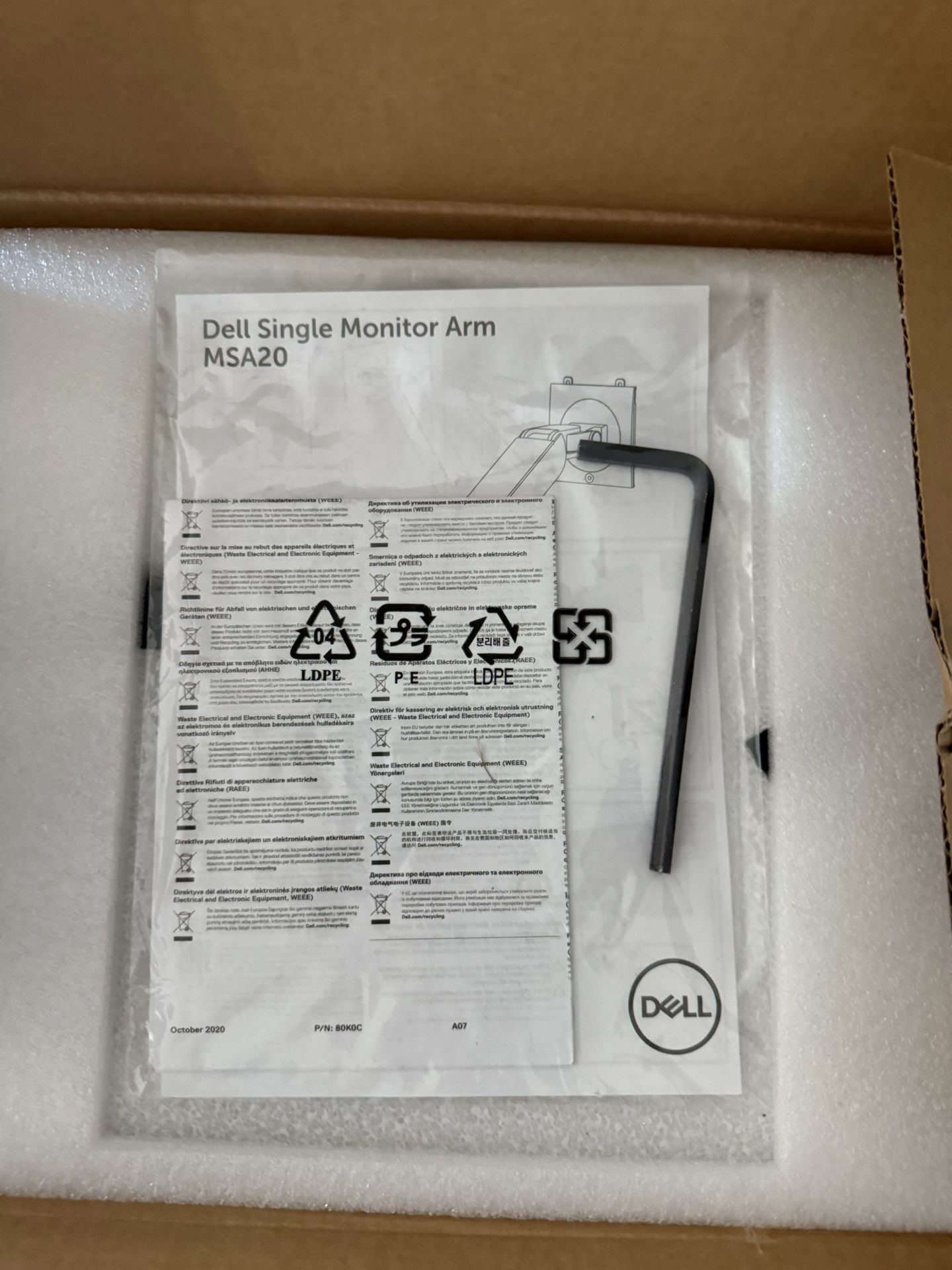 Dell MSA20 Single Monitor Arm – Adjustable VESA Mount - Brand New