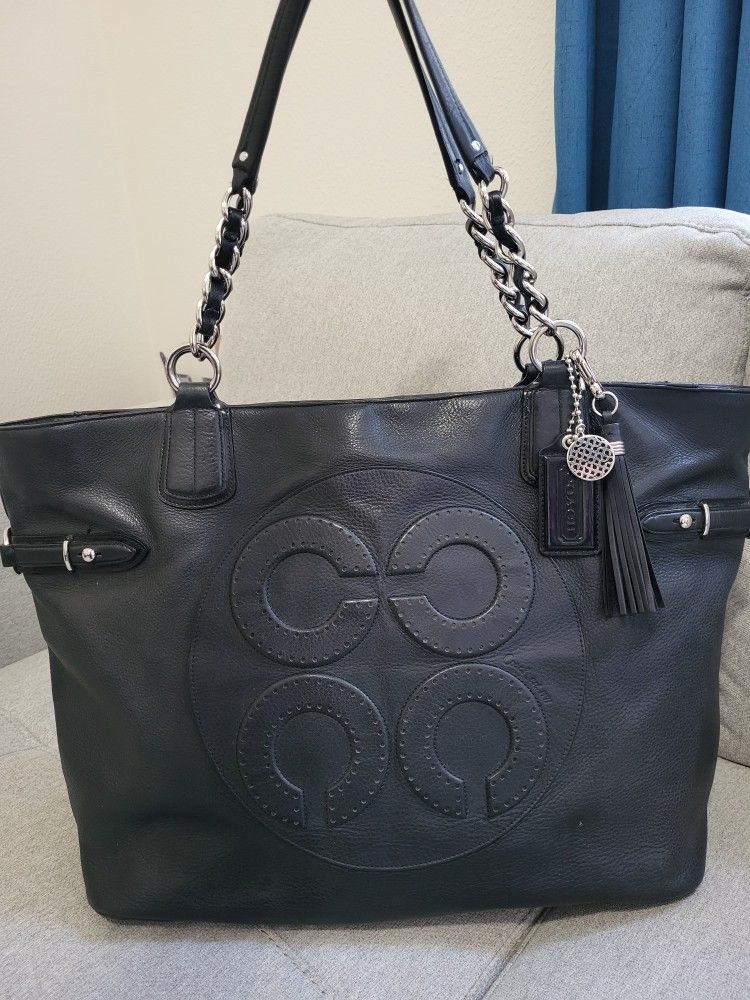 RARE Coach Colette Leather Op Art Logo Tote 