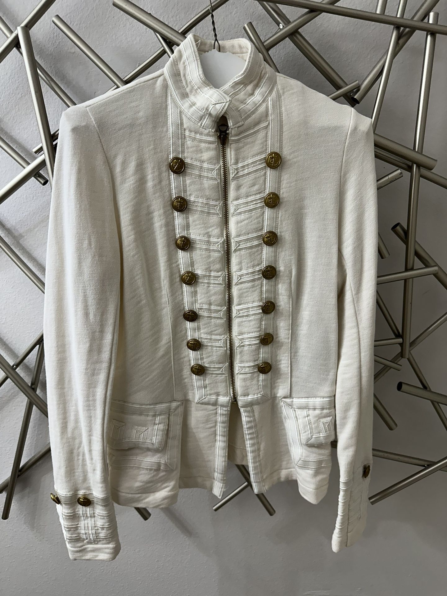 Ralph Lauren Denim & Supply Ivory Military Jacket Peplum Zip Up Size S