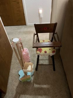 Doll high chair and kids broom kit