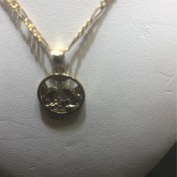 Thank you ayellow gold necklace & baptism charm with 16 inches Figaro necklace