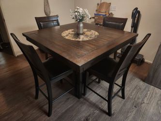 Counter-Height Dining Set with Lazy Susan – Table + 4 Chairs