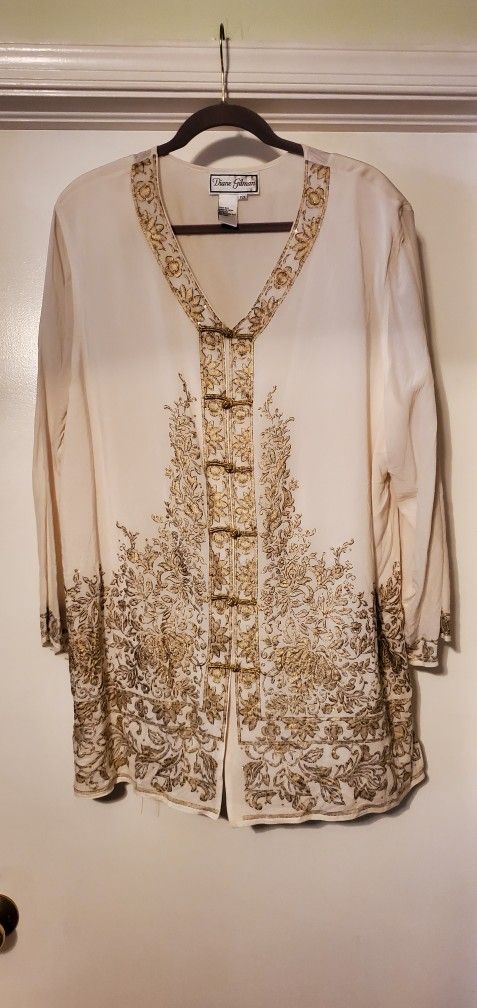 Beautiful Silk Embroidered Long Sleeved Tunic Blouse