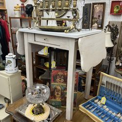 Vintage Small Enamel Top Drop Leaf Table