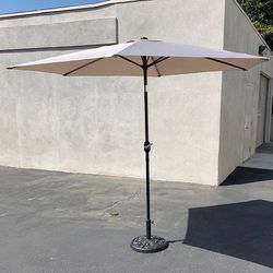 (New) $70 Outdoor Patio 10 FT Umbrella and 30lbs Base Stand Set, Beige/Red