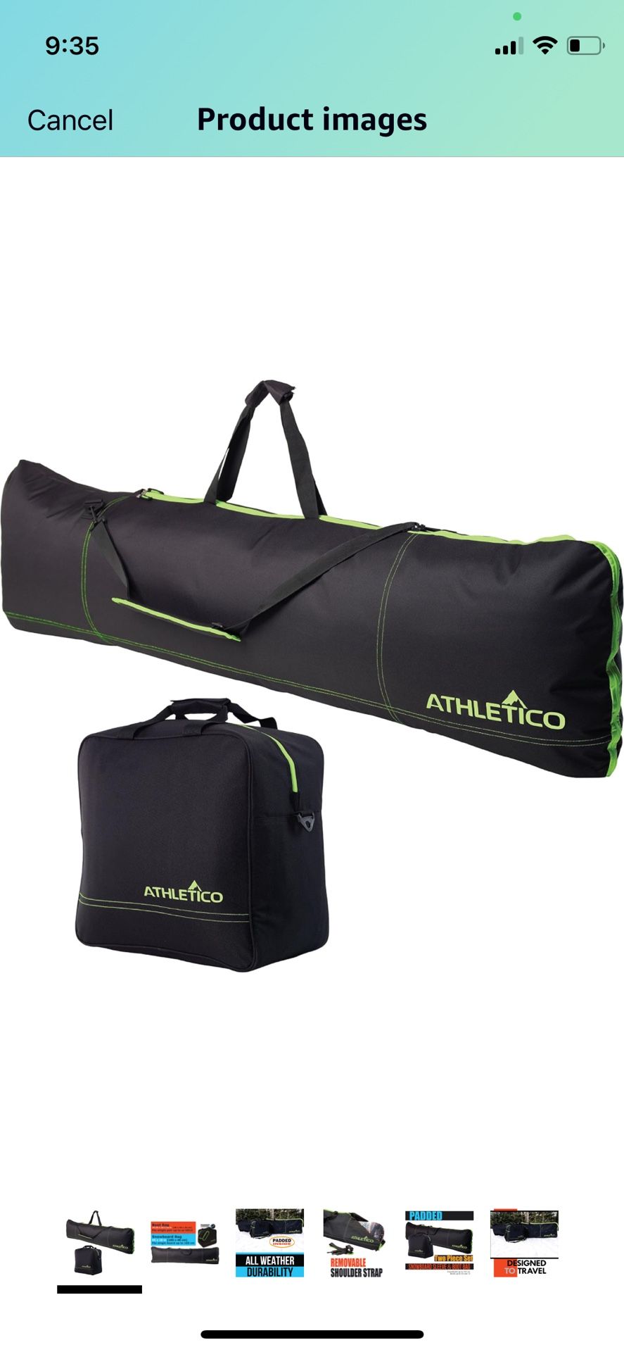 New And Sealed-Athletico Padded Two-Piece Snowboard and Boot Bag Combo | Store & Transport Snowboard Up to 165 CM and Boots Up To Size 13 | Includes 1