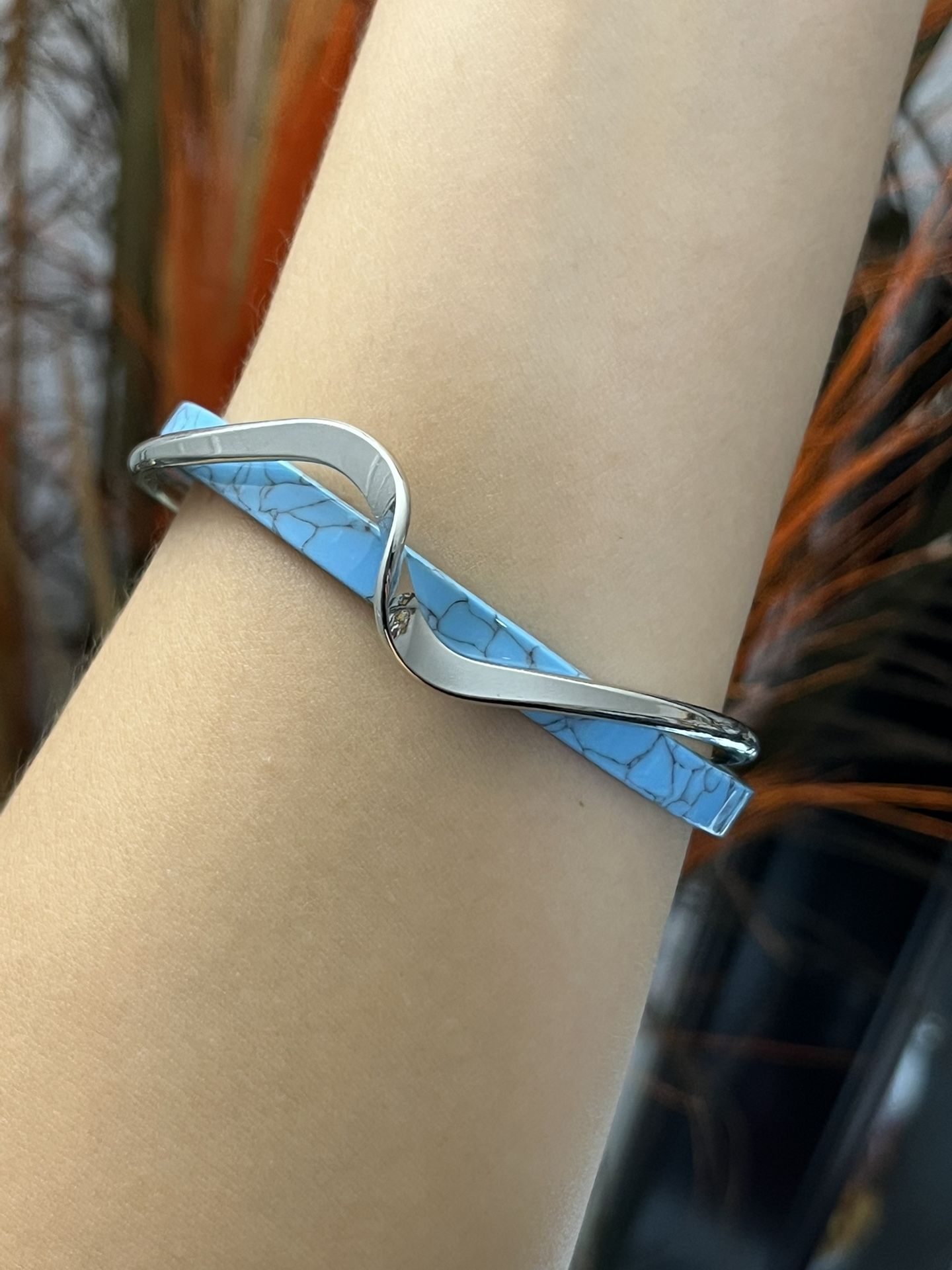 Silver cuff blue turquoise style twisted Bracelet,Silver Cuff bangle bracelet,Chunky bracelet,Silver Cuff bangle bracelet,Cuff bangle,Gift for her him