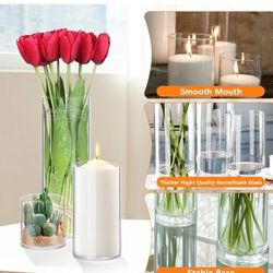 CYS Excel 2 PCS Clear Glass Cylinder Vase (D:5" H:17") | Multiple Size Choices Glass Flower Vase Centerpieces | Hurricane Floating Candle Holder Vase