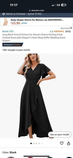 Women’s Formal Black Dress Large , Long Black Formal Dresses for Women Gowns Evening Party Cocktail Dress,Split Elegant V Neck Wrap Ruffle Wedding Gue