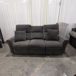 Charcoal Fabric Reclining Couch with Geometric Pattern
