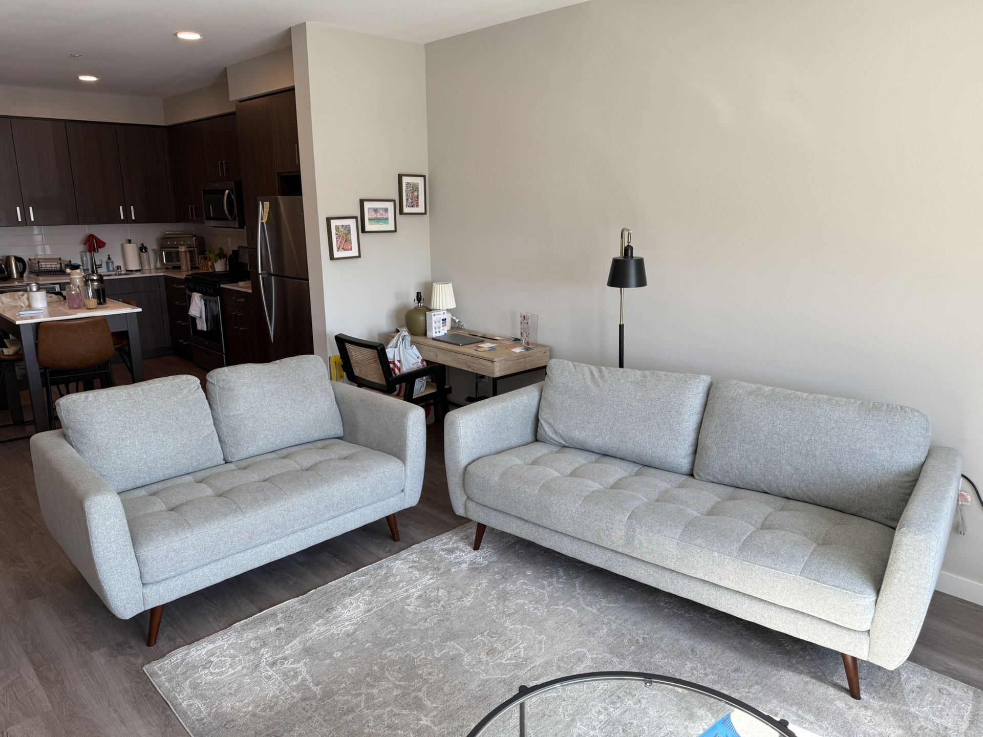 Living Spaces, Ginger Grey Fabric 79" Sofa and Ginger Grey Fabric 59" Loveseat