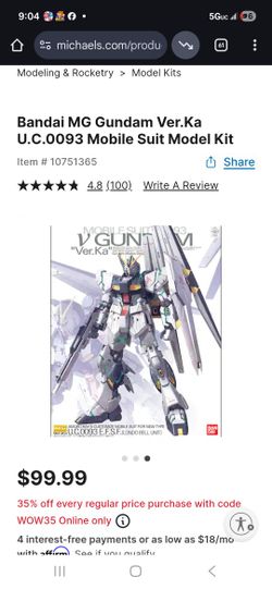 Bandai MG Gundam Ver.Ka U.C.0093 Mobile Suit Model Kit