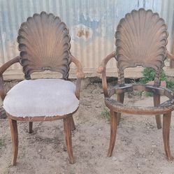 Pair Of Venitian Groto, Walnut Shellback Vintage Chairs.