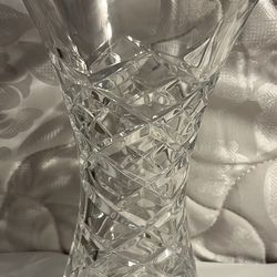 Small Vintage Hand Cut Crystal Clear Glass Vase