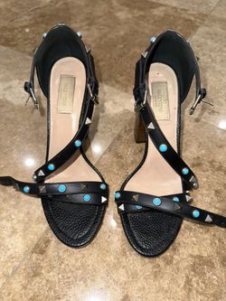Valentino Garavani Black Heels with Blue Studs