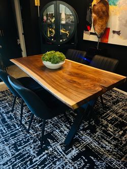 Live edge 2” thick slab 60” dining table with chairs