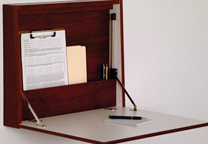 Mahogany wood wall mount desk laptop notebook workstation storage organizer