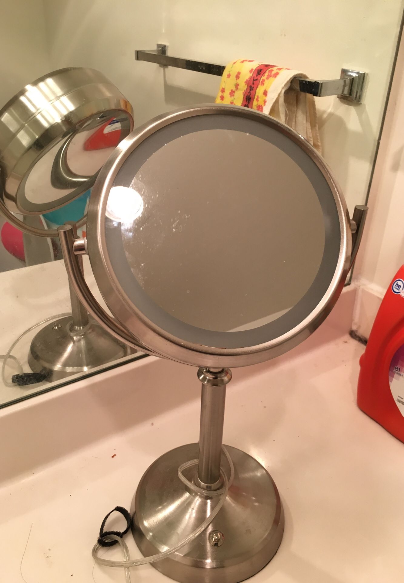 double-size makeup mirror with light