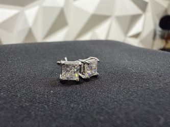 Princess Cut Stud Earrings Silver Tone 1ct