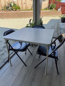 Beautiful  Set Folding Metal Chairs 🪑 3 And Table.