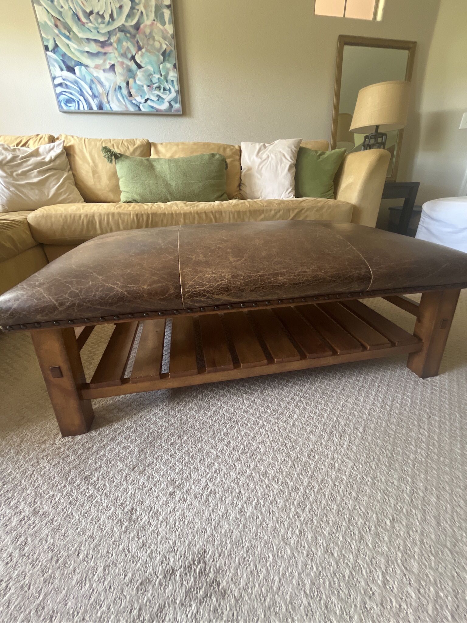 Pottery Barn Leather Ottoman Coffee Table