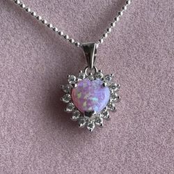 Pink Lab Opal Pendant 💖 925 Sterling Silver Necklace 16 in