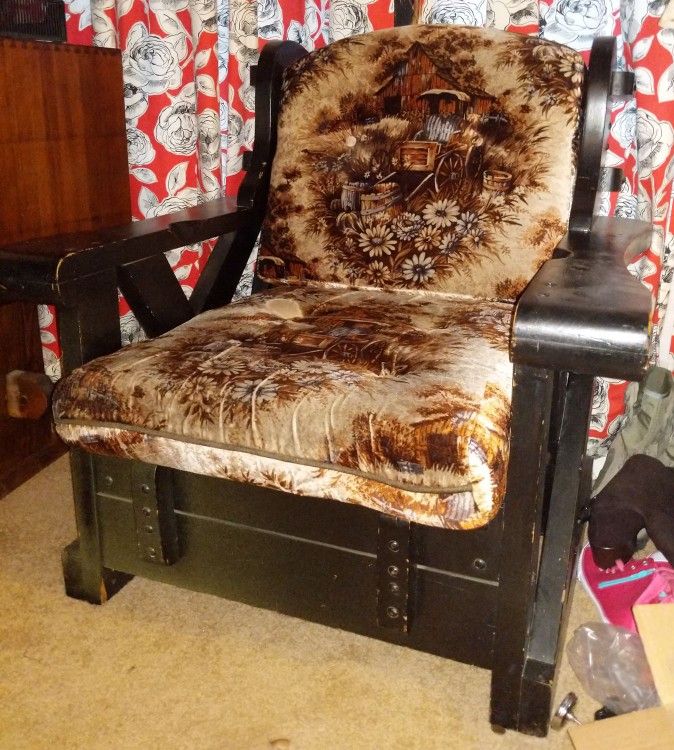 FREE VTG Black Wood Armchair Soft Cushions Damaged Upholstery