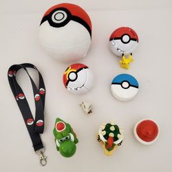 Pokimon Toy Lot - Trap Balls (2) - Plush Ball (1) - Mc Donald's Happy Meal Toys (5) - Neck Strap (1) -ALL For $25