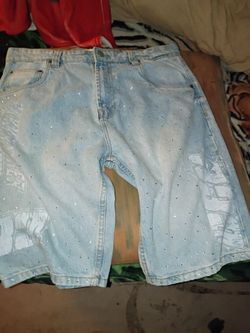 Light Wash Denim Shorts with Rhinestones