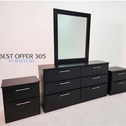 Dresser-Mirror and 2 Bedside-Table-Cómoda Con Espejo Y 2 mesitas de noche