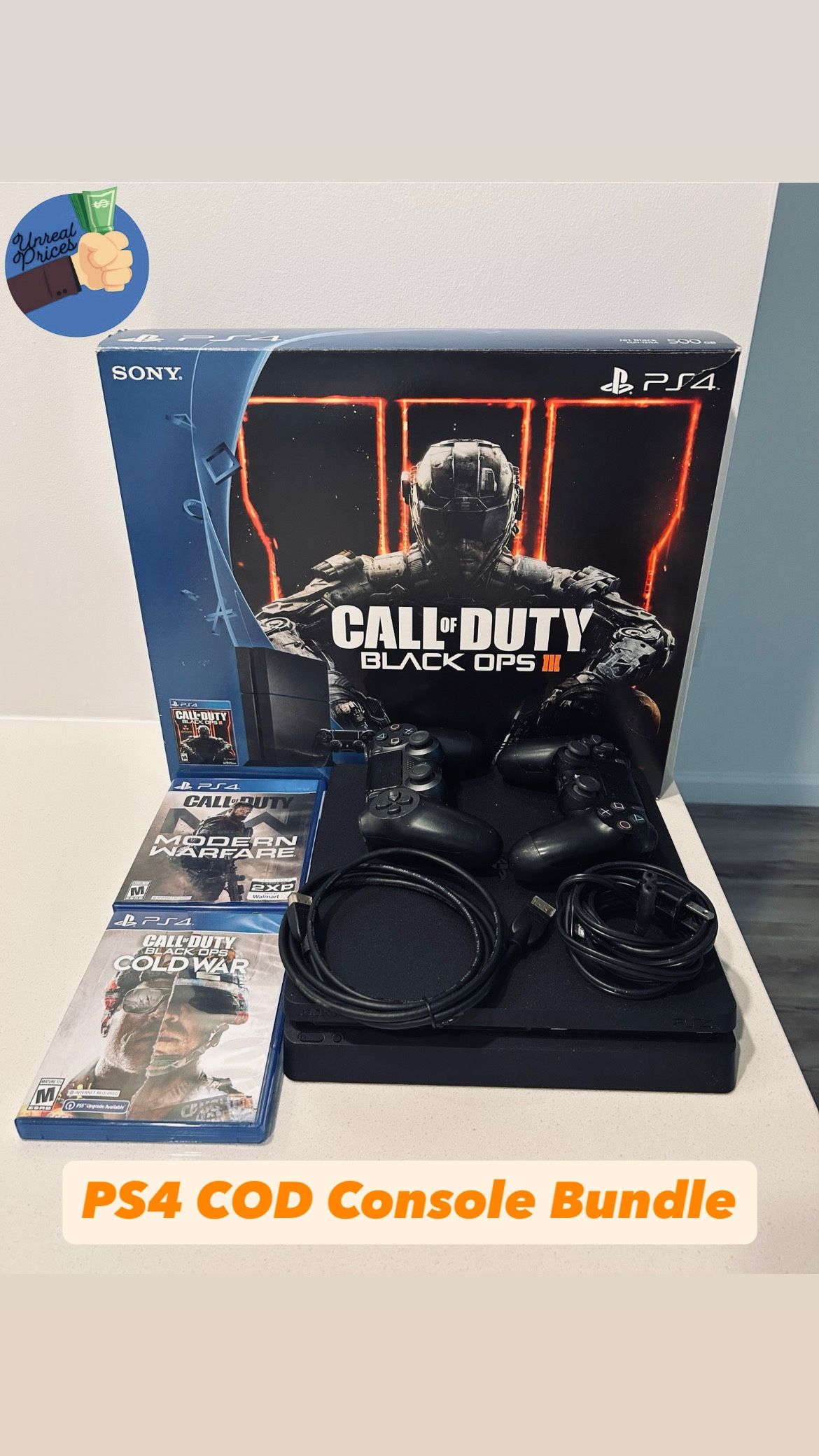PS4 - Playstation 4 COD 1TB Console Bundle w/ Multiple Games, Cables & 2 Controllers🎮