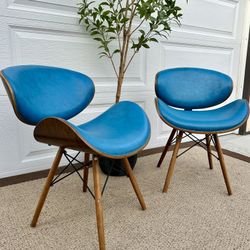 Retro Blue MCM Style Accent Chairs – Set of 2